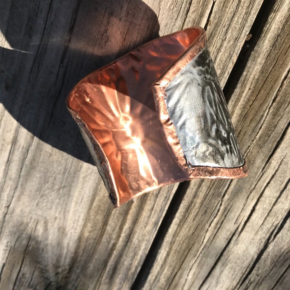 Sunflower Wide Cuff Solid Copper Silver Bracelet Boho Rustic Gladiator Spartan - Picture 13 of 14